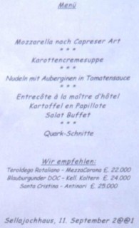Sellajochhaus - Menue vom 11.September 2001
