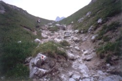 Abstieg - steile Mulde